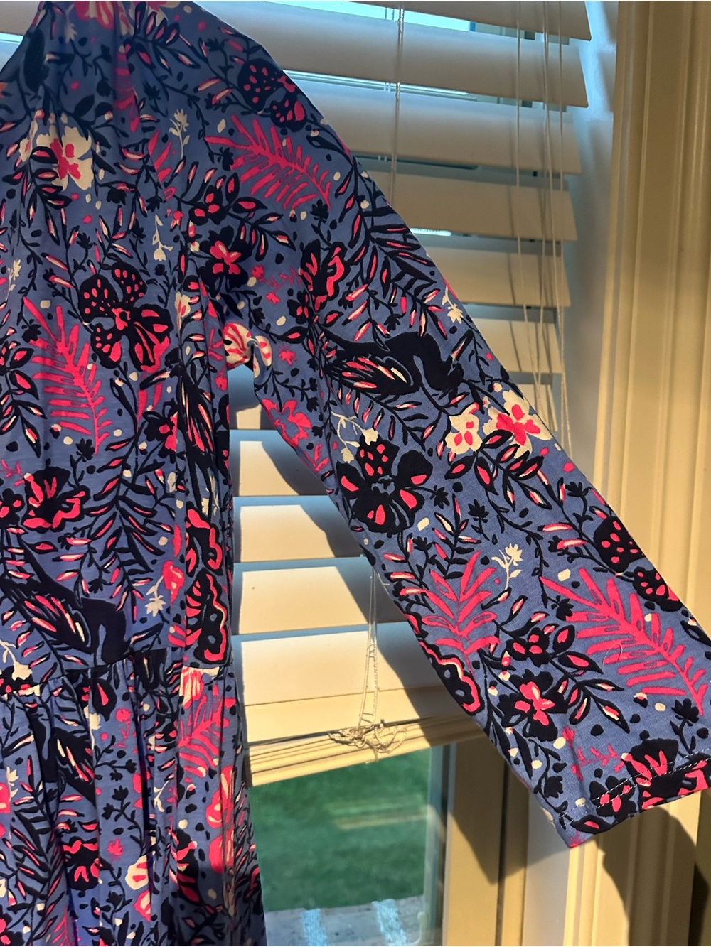 Lilly Pulitzer Blue Floral Tiered Long-Sleeve Dress with Pink Accents - Picture 3 of 6